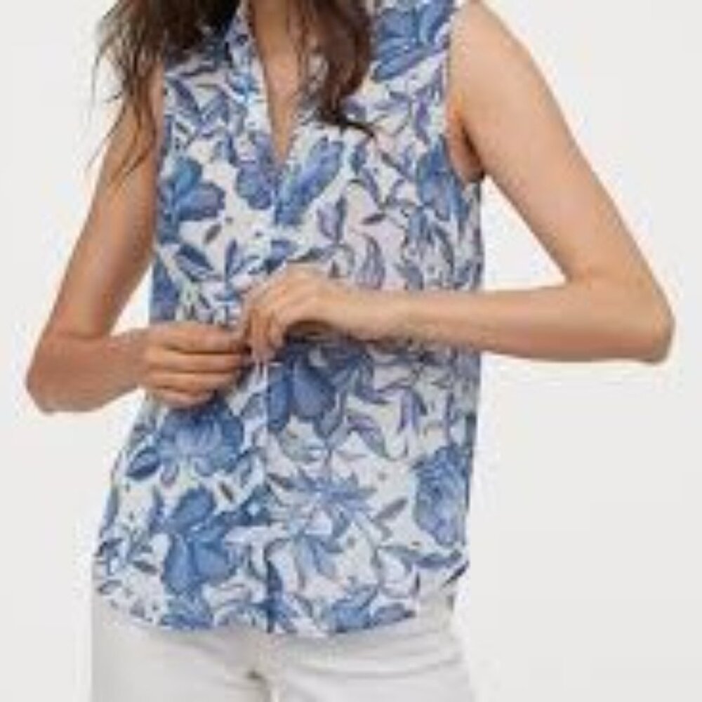 H&M Sheer Button Down Sleeveless Blouse - Picture 2 of 10